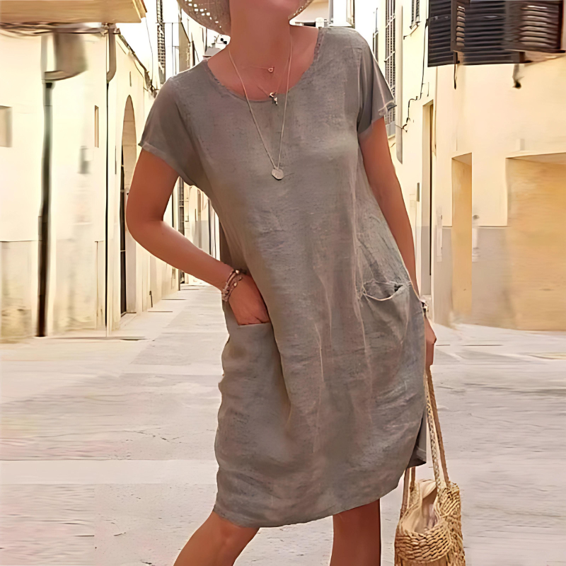 Maya | Damen Leinen Sommerkleid mit Taschen