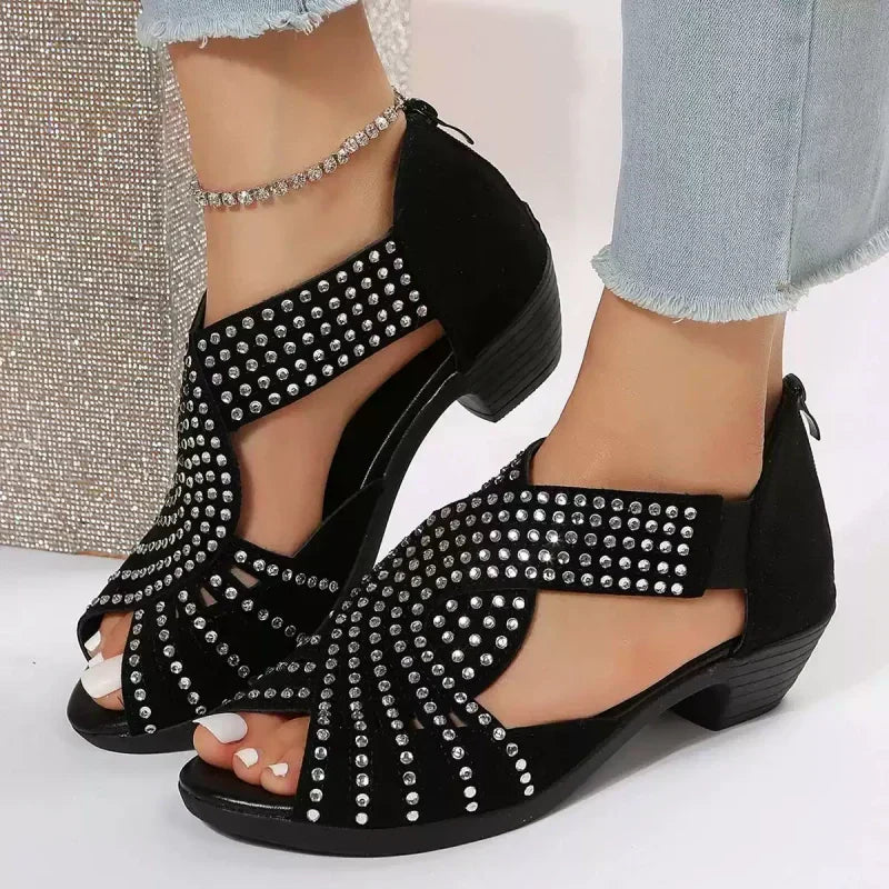 Alexie | Offene Schuhe mit Strass und kleinem Absatz für Frauen