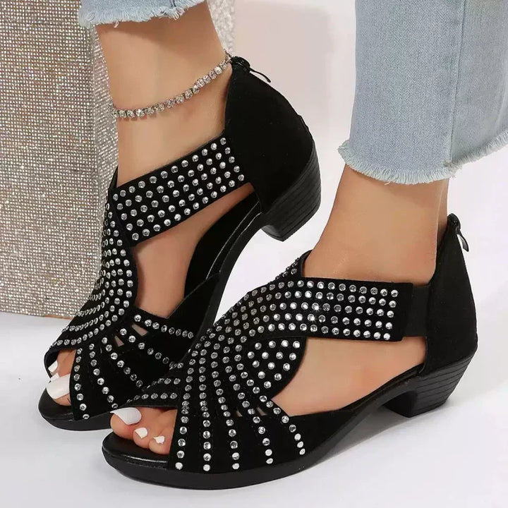 Alexie | Offene Schuhe mit Strass und kleinem Absatz für Frauen