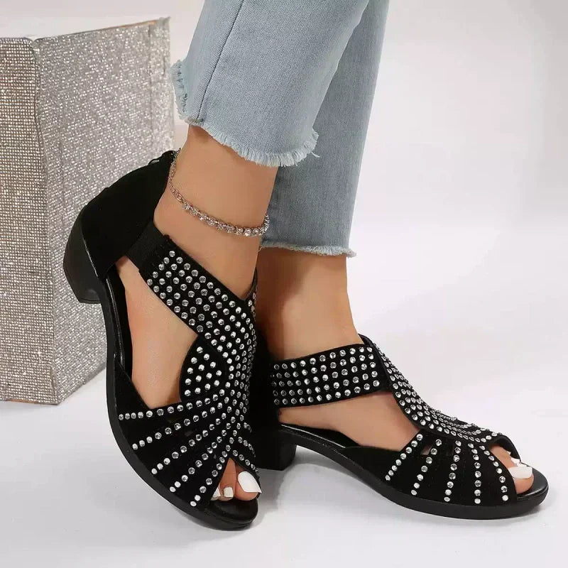 Alexie | Offene Schuhe mit Strass und kleinem Absatz für Frauen