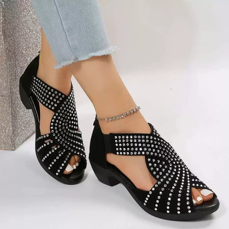 Alexie | Offene Schuhe mit Strass und kleinem Absatz für Frauen