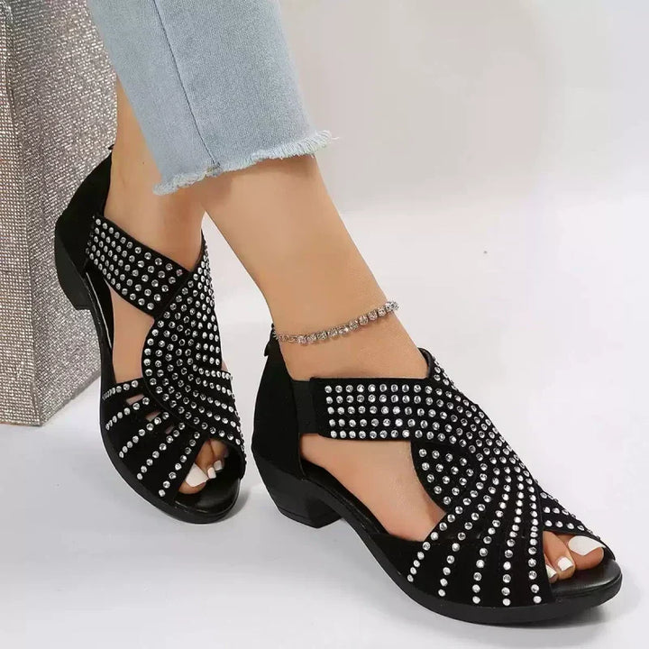 Alexie | Offene Schuhe mit Strass und kleinem Absatz für Frauen