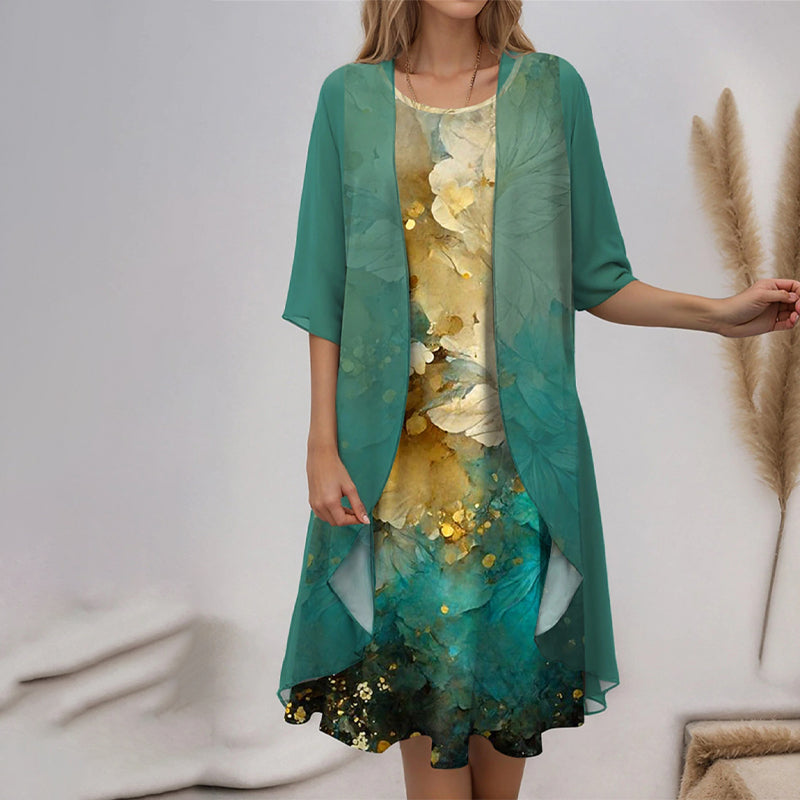 Dalia | Damen Zweiteiliges Midikleid mit Blumenmuster