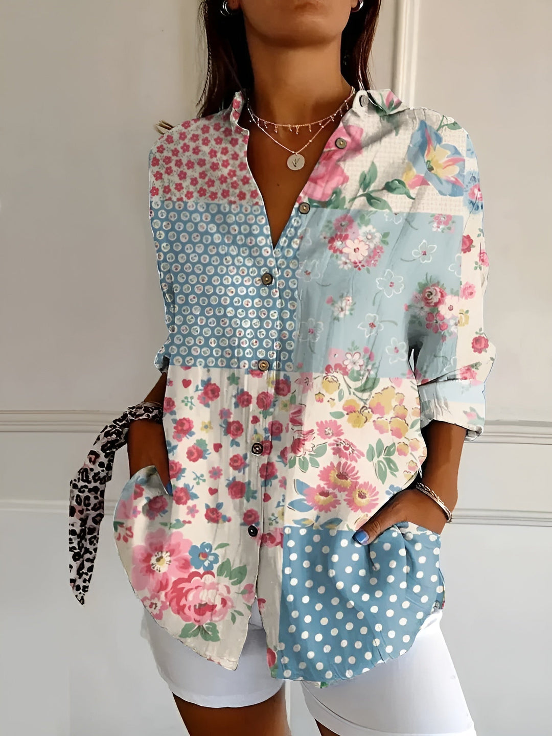 Tiara | Damen Sommerbluse Langarm Korallenprint