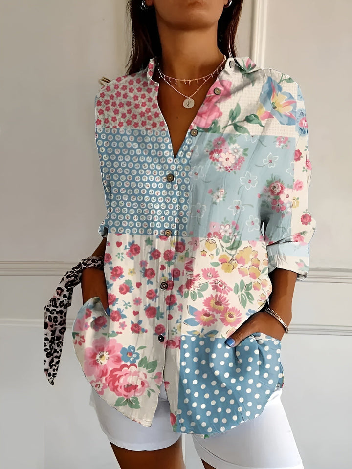 Tiara | Damen Sommerbluse Langarm Korallenprint