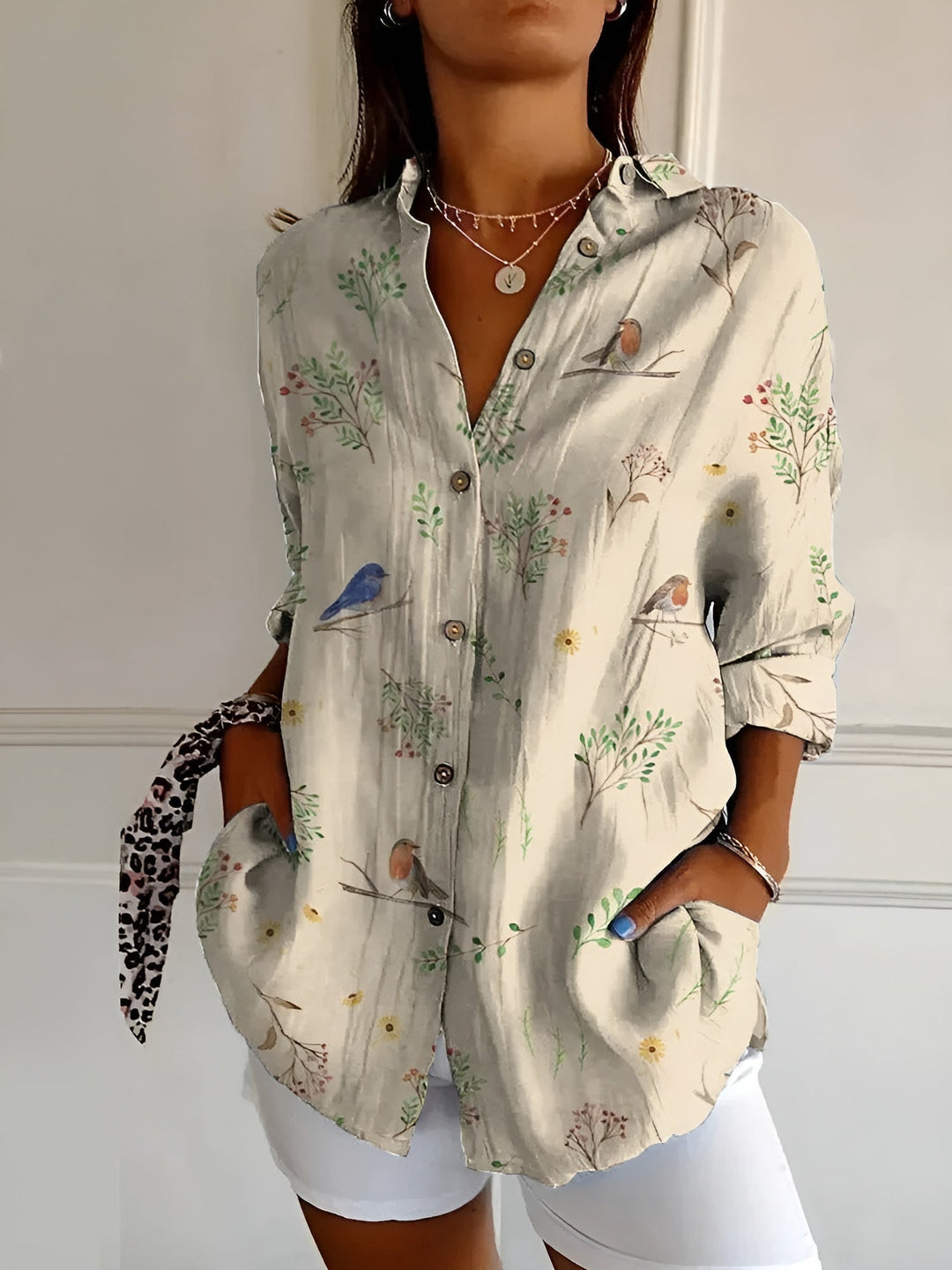 Tiara | Damen Sommerbluse Langarm Korallenprint