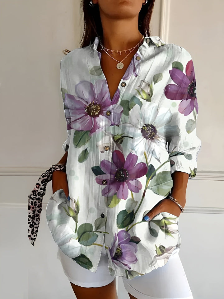 Tiara | Damen Sommerbluse Langarm Korallenprint