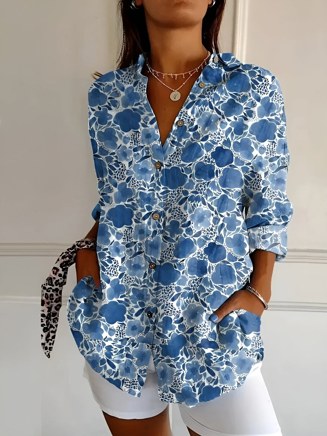 Tiara | Damen Sommerbluse Langarm Korallenprint