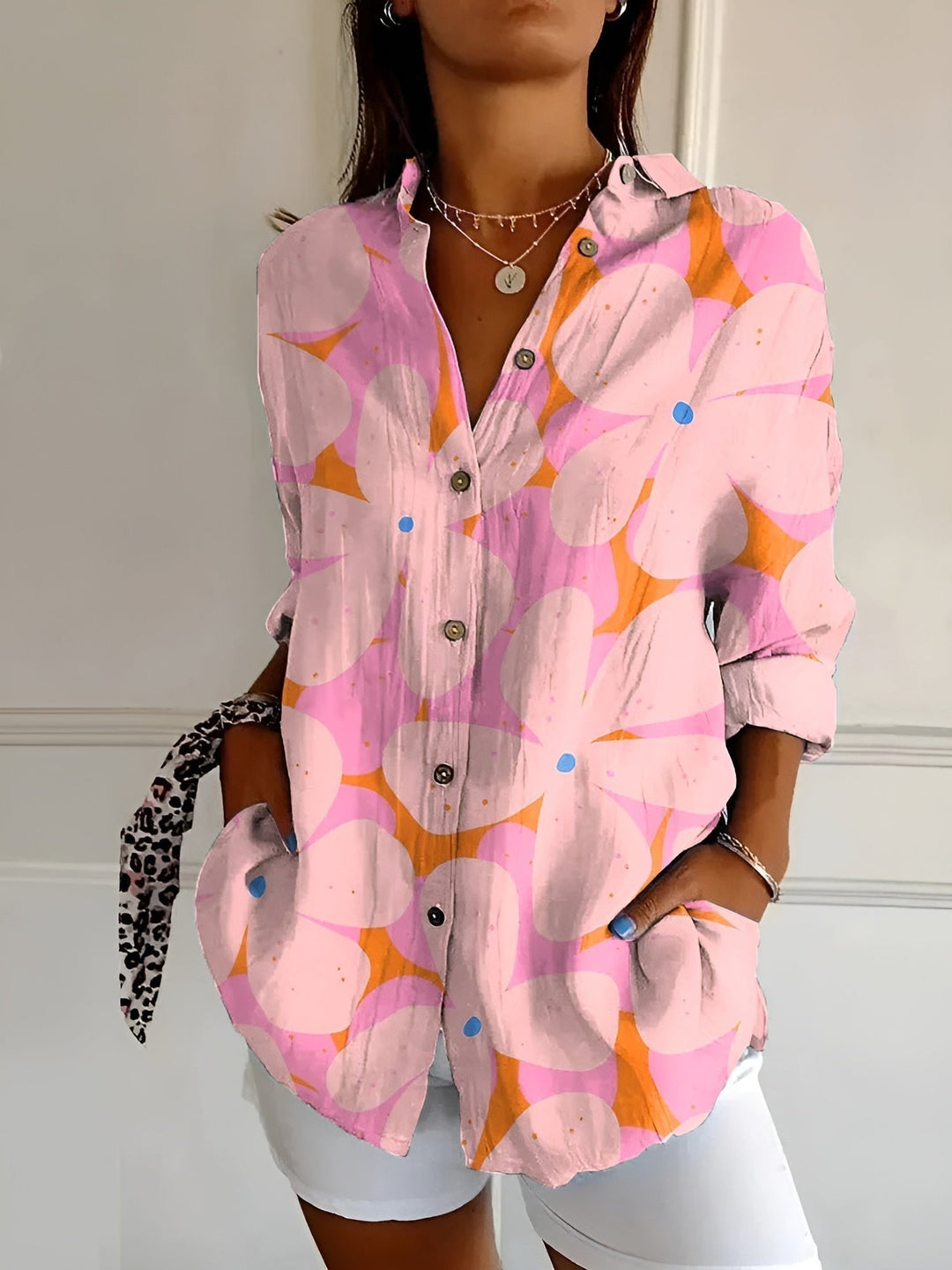 Tiara | Damen Sommerbluse Langarm Korallenprint
