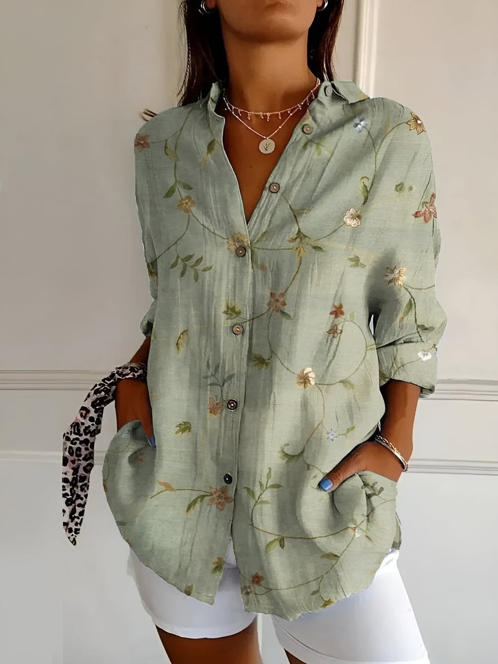 Tiara | Damen Sommerbluse Langarm Korallenprint