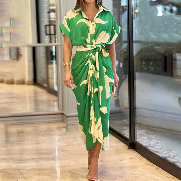 Siena | Damen Hemdblusenkleid mit Bindegürtel und Print